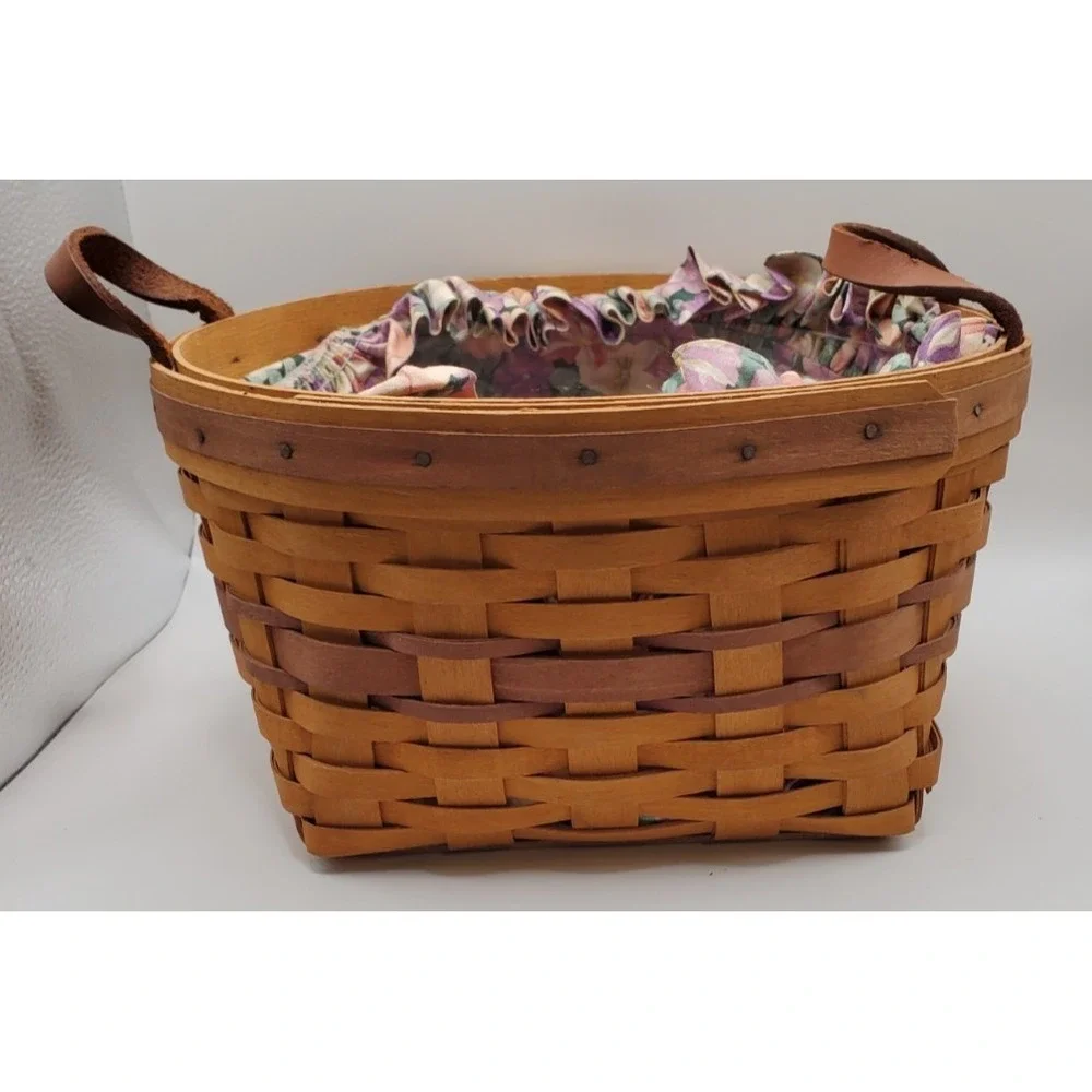 Longaberger Petunia Basket Handwoven Dresden OH Liner Tie-On Signed 1997‎